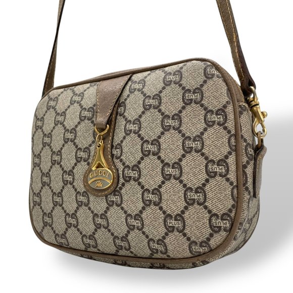 GUCCI Handbags - GUCCI Old Gucci GG Plus Shoulder Bag Leather Grey Brown Gold Hardware Logo Cr...
